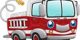 royalty free vector of a blue eyed fire truck logo by bnp design studio 4749
