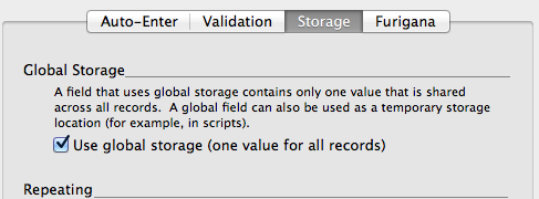 Shows the way to set a Global field in FileMaker