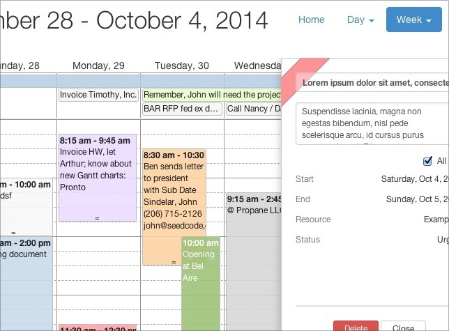 Example of the new web calendar layout