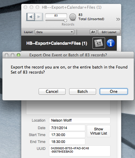 Export example of batch ics files