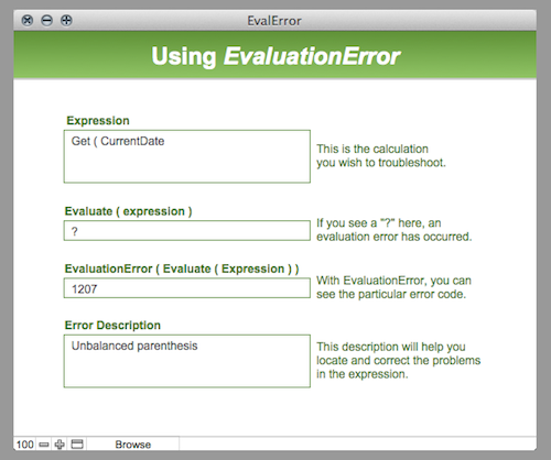 Screen shot of eval error program