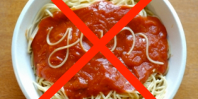 Picture of spaghetti on plate with a red x over it