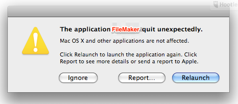 The application Filemaker crashed